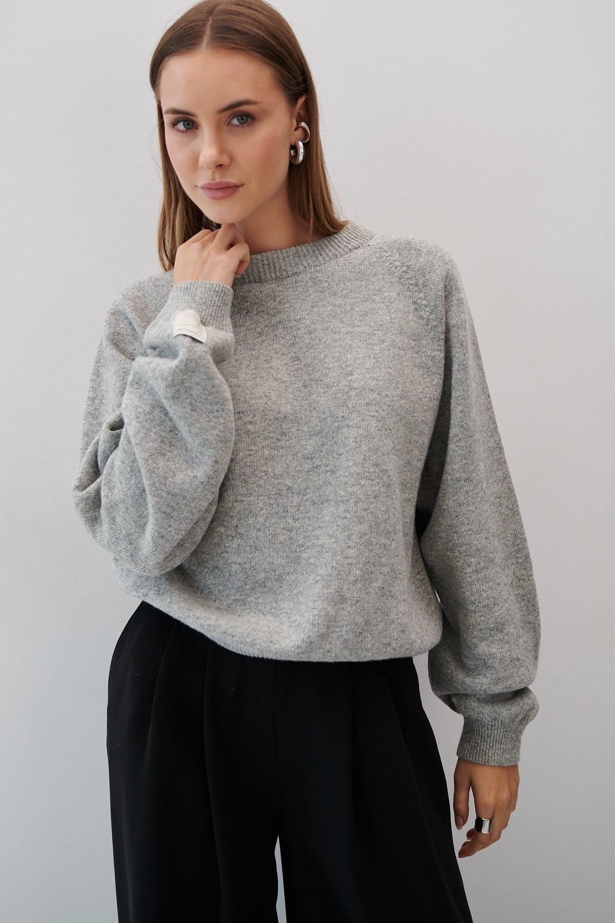 Sweter z wełny merynos pure ease szary