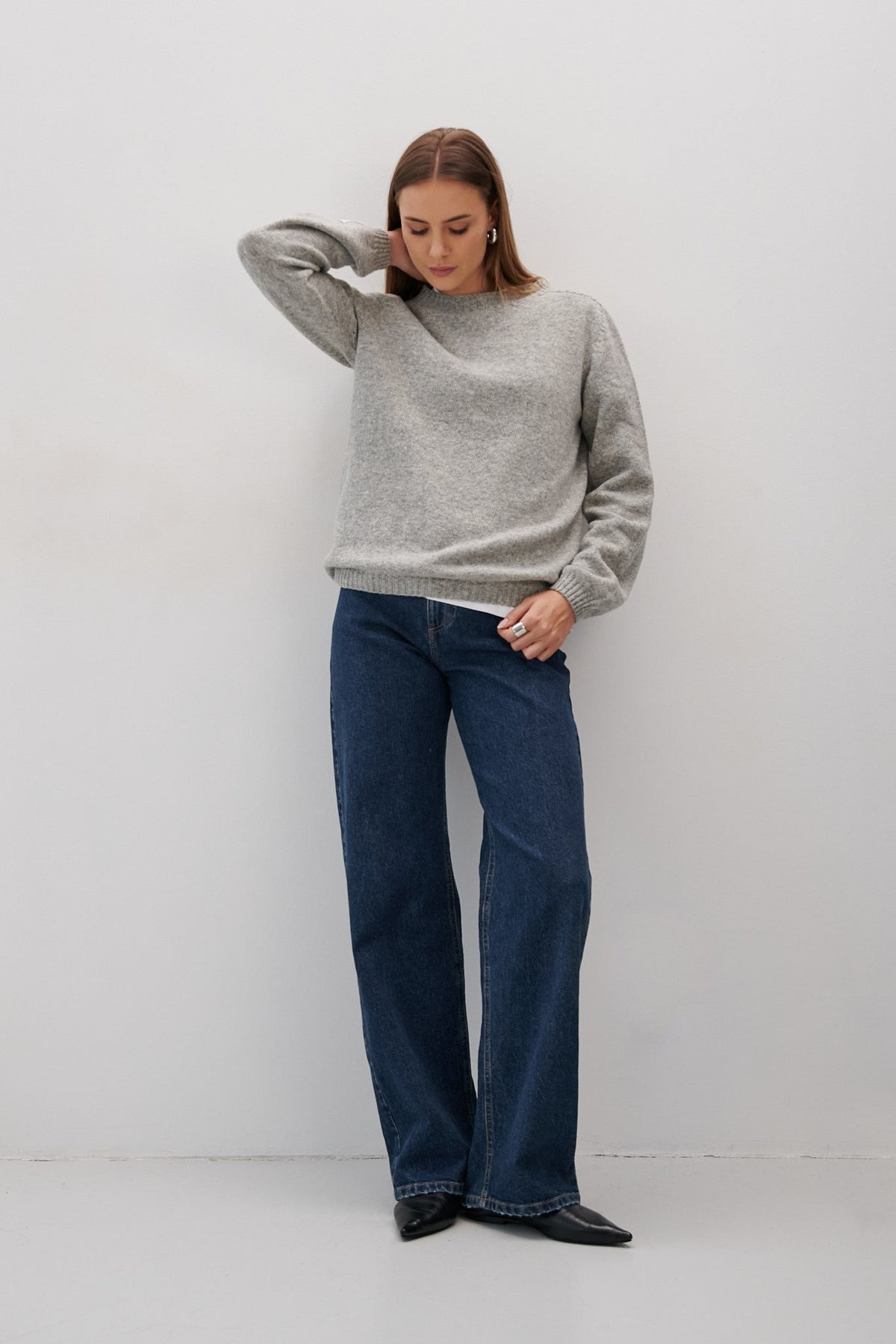 Sweter z wełny merynos elegant flow szary