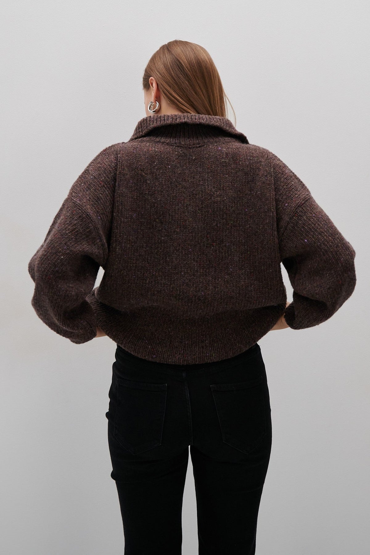 CINNAMON BARK WOOL SWEATER WITH COLLAR, brown