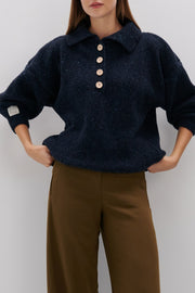 SWETER Z WEŁNY Z KOŁNIERZEM MIDNIGHT SKY granatowy