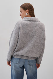 SWETER Z WEŁNY Z KOŁNIERZEM MOON ASH szary