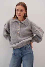 SWETER Z WEŁNY Z KOŁNIERZEM MOON ASH szary