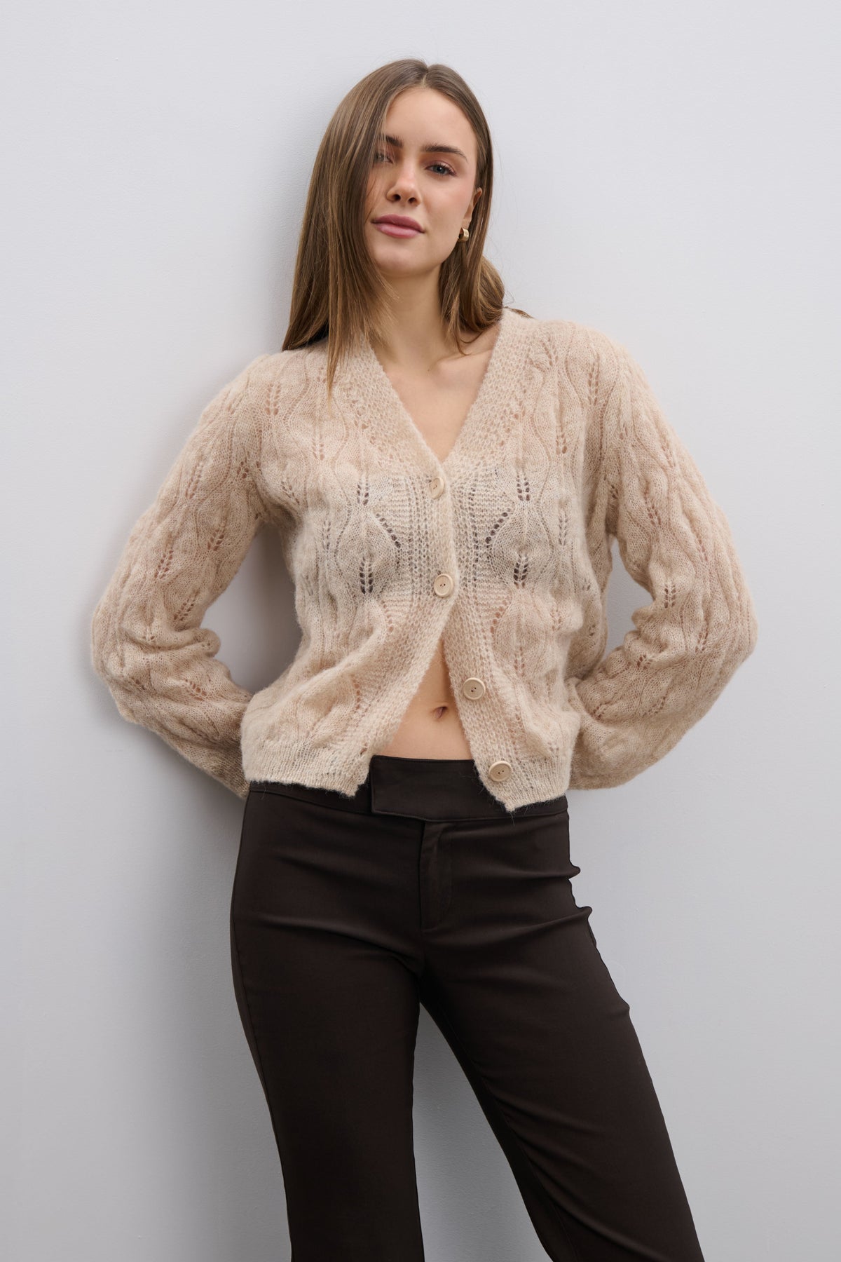 Delicate beige alpaca wool mist cardigan