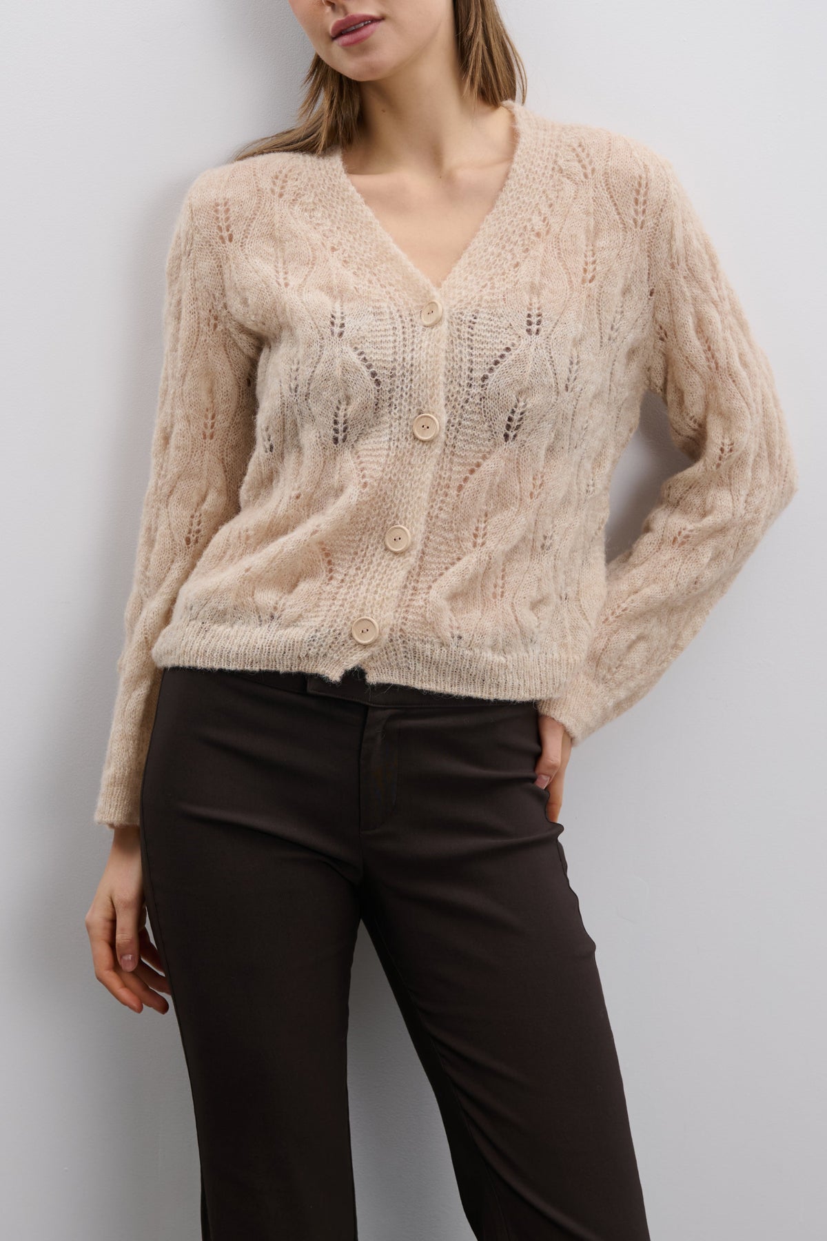 Delicate beige alpaca wool mist cardigan