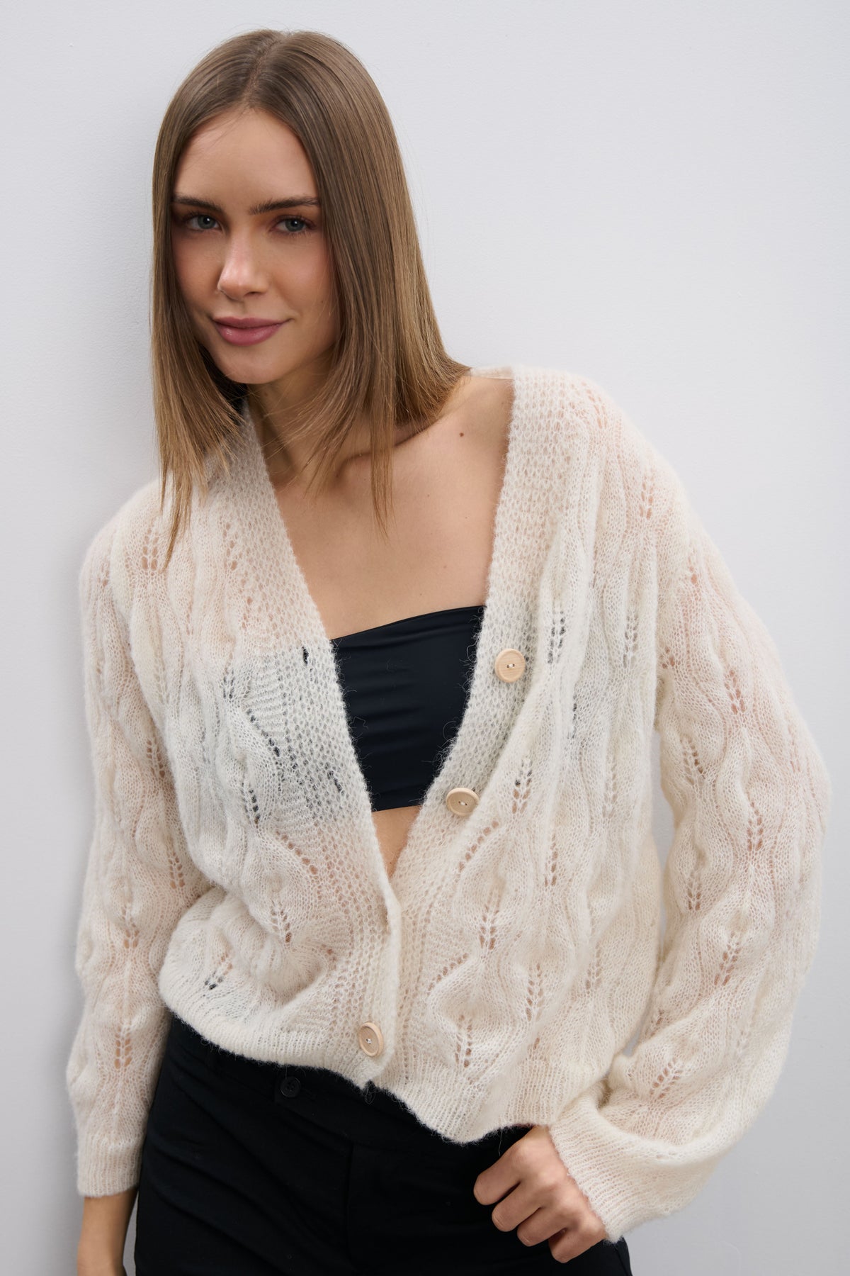 Delicate ecru alpaca wool mist cardigan