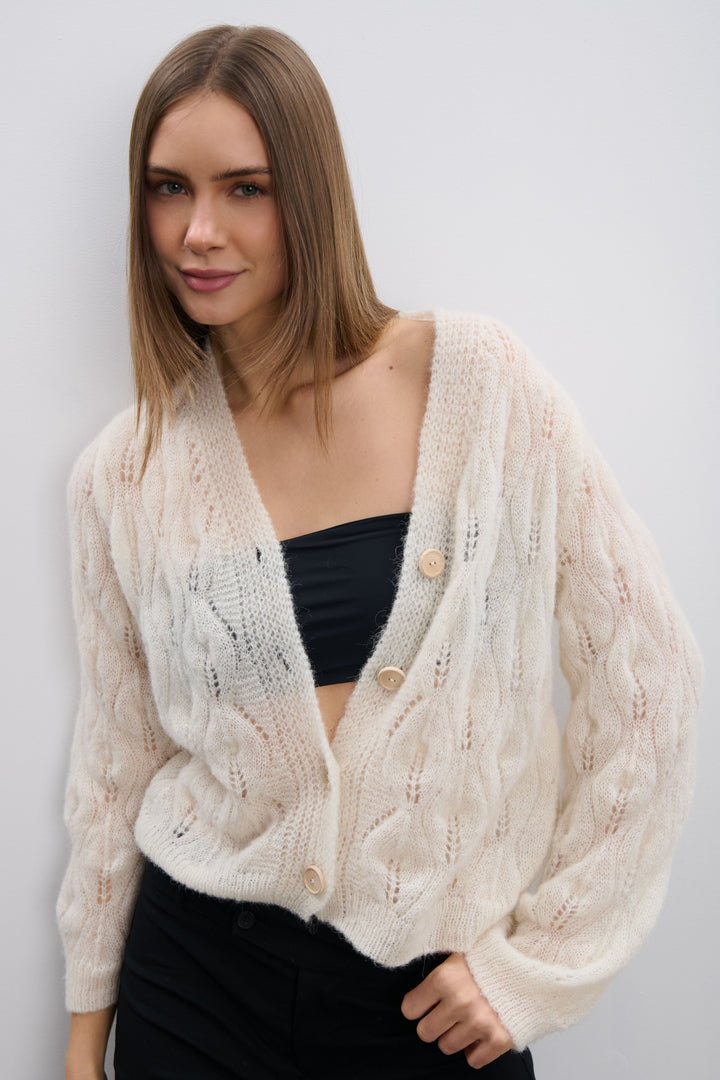 Delicate ecru alpaca wool mist cardigan