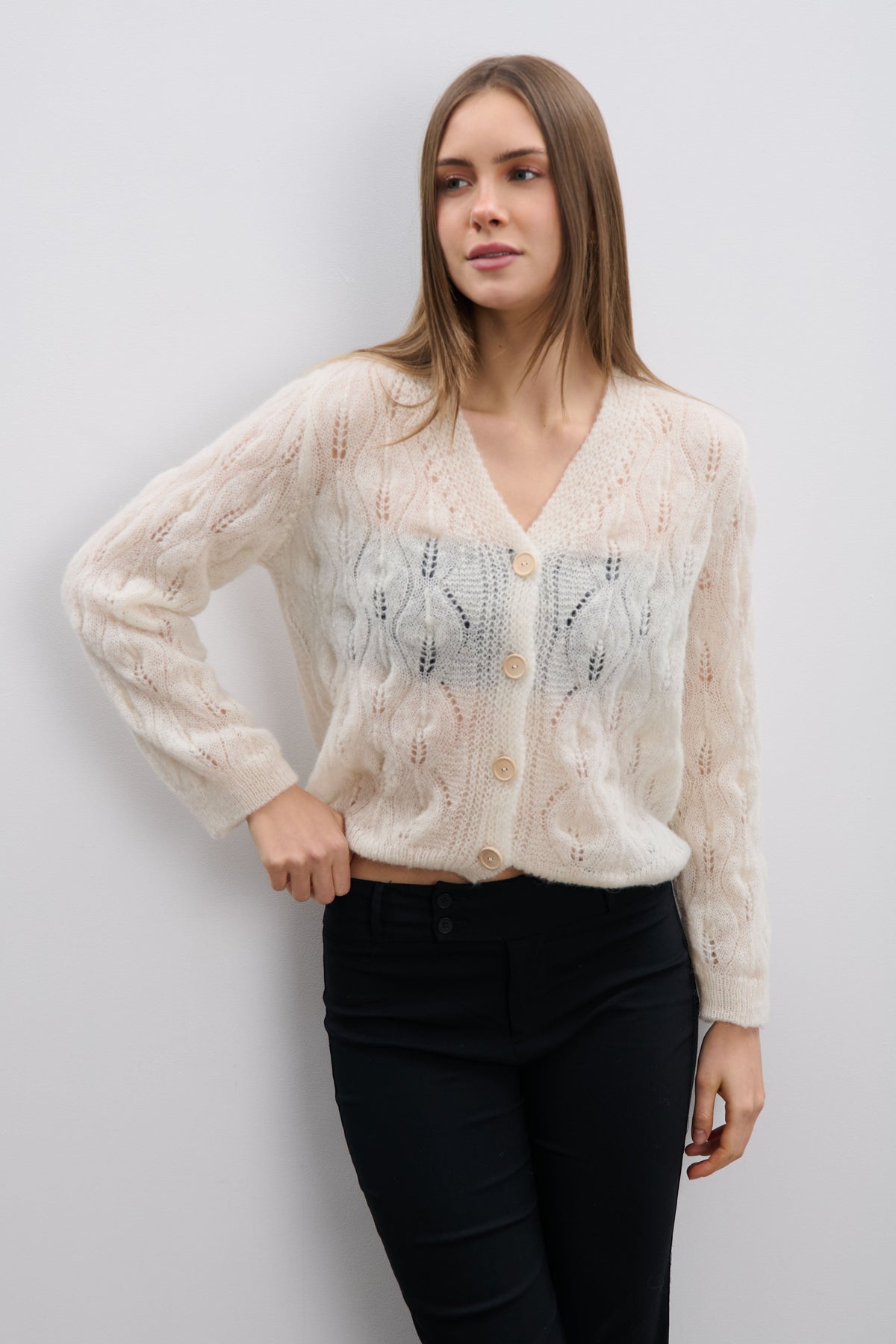 Delicate ecru alpaca wool mist cardigan