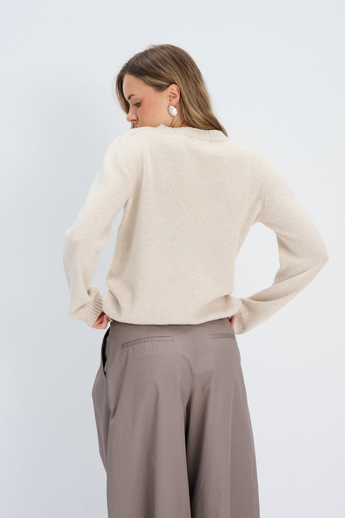 Elegant Flow Beige Merino Wool Sweater
