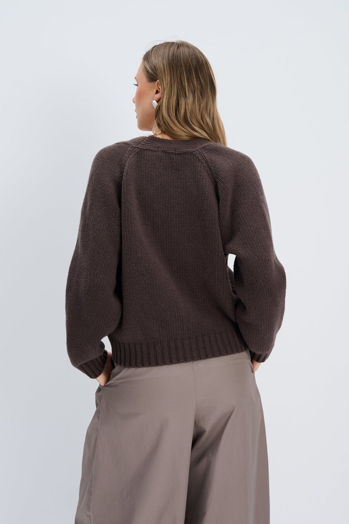 Velvet Core Cashmere and Merino Wool Cardigan, Pink