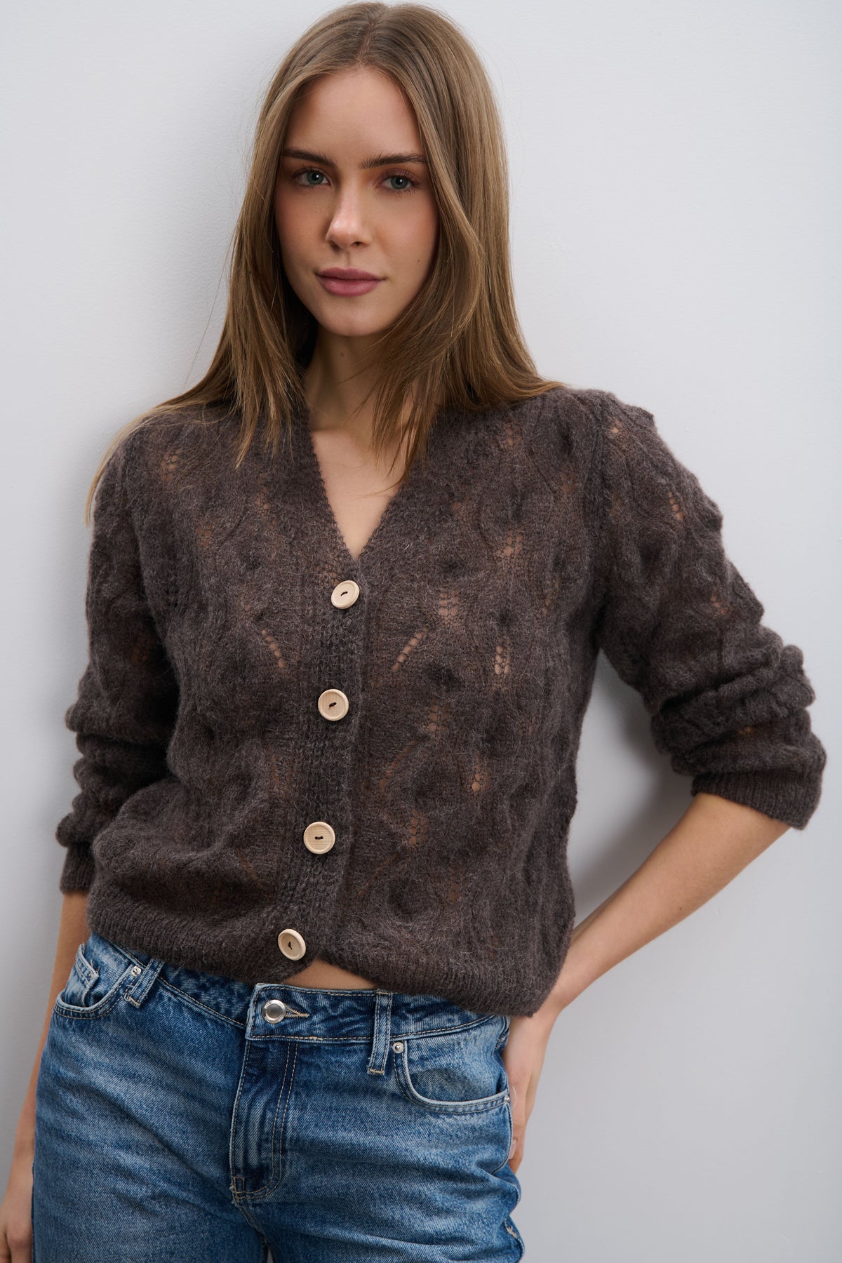 Delicate pink alpaca wool mist cardigan