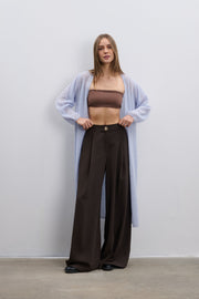 Long cardigan mist of alpaca baby wool and blue virgin wool