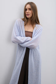 Long cardigan made of baby alpaca wool and virgin wool, blue