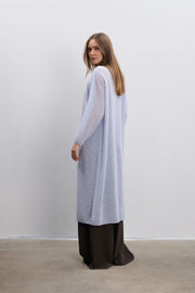 Long cardigan made of baby alpaca wool and virgin wool, blue