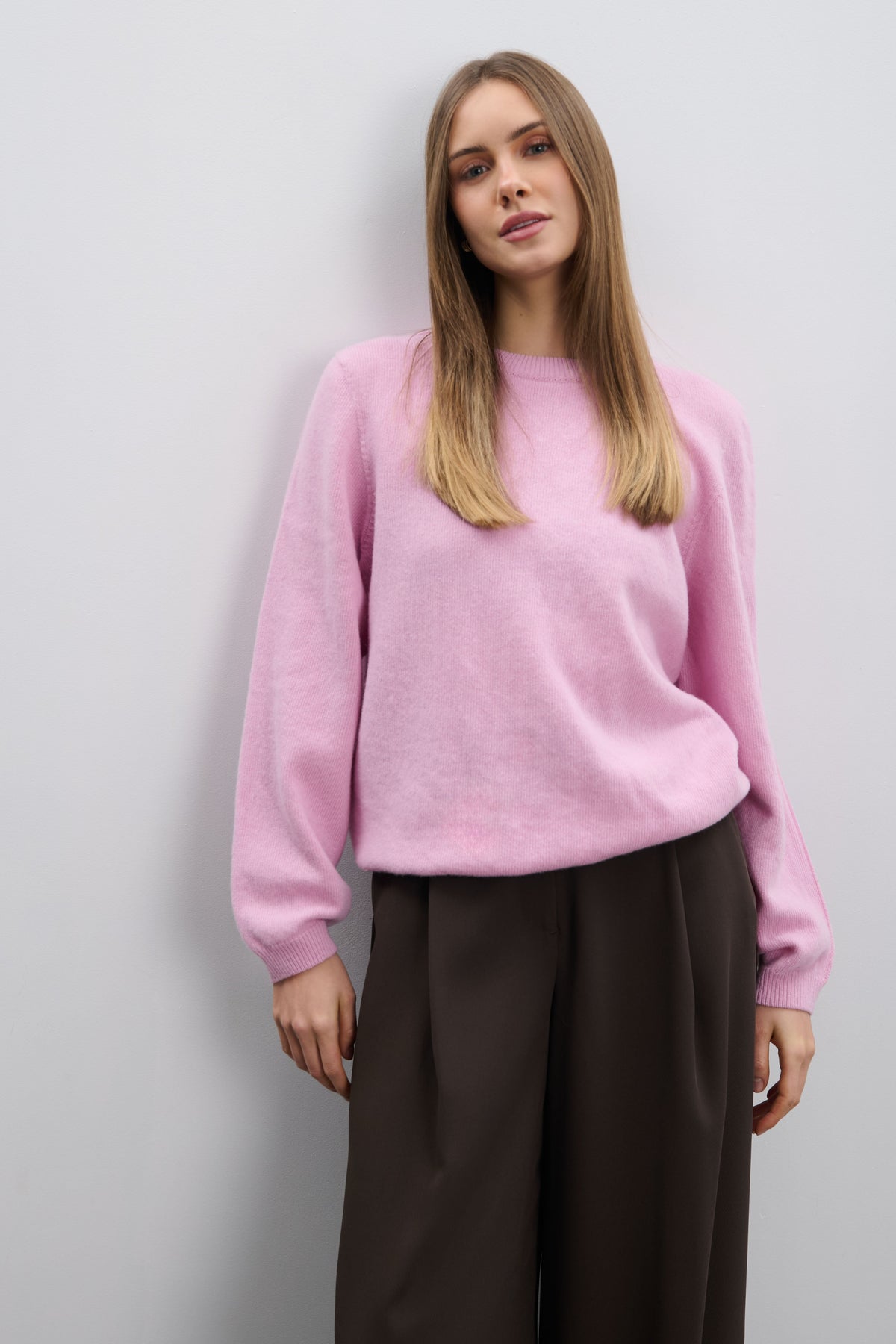 Sweter z kaszmiru i wełny merynos Softscape różowy