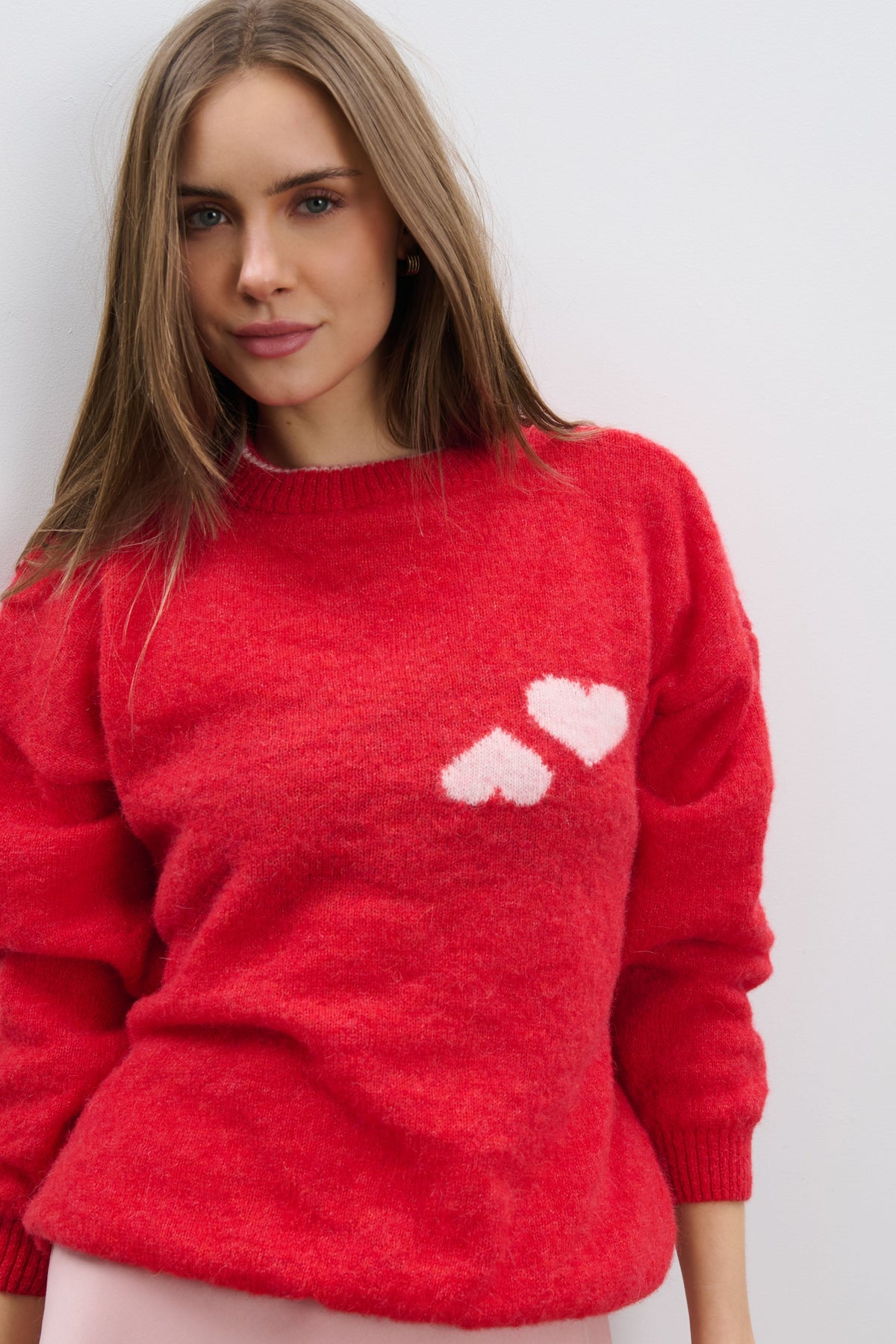 Sweter z wełny alpaki Heart Touch czerwony