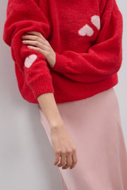 Heart Touch Red Alpaca Wool Sweater