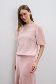 Baby alpaca and virgin wool short-sleeved sweater in pink