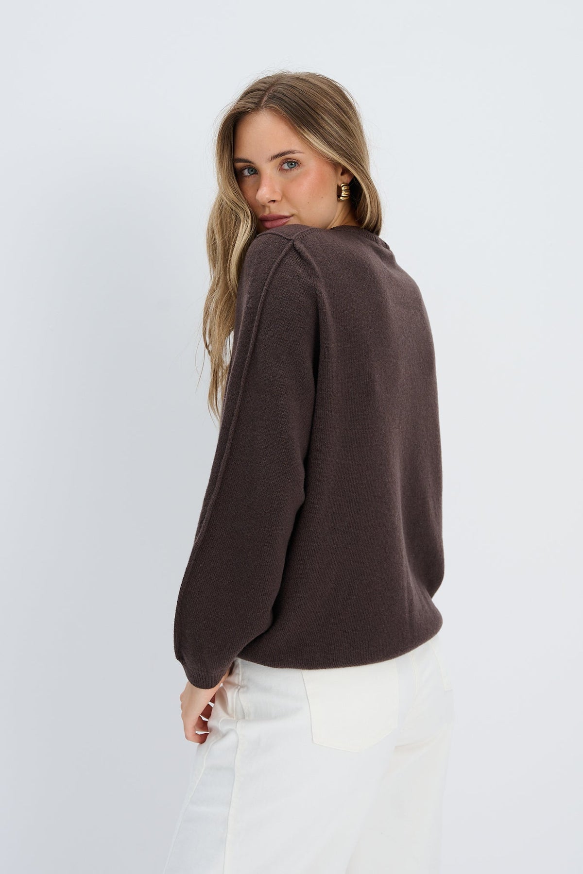 Sweter z kaszmiru i wełny merynos Softscape brązowy
