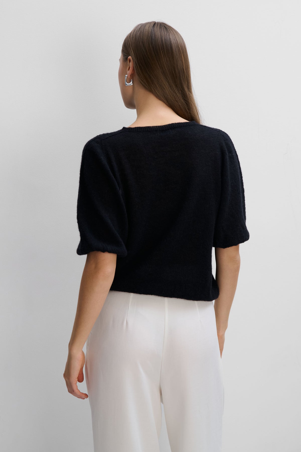 Baby alpaca and virgin wool short-sleeved sweater, black