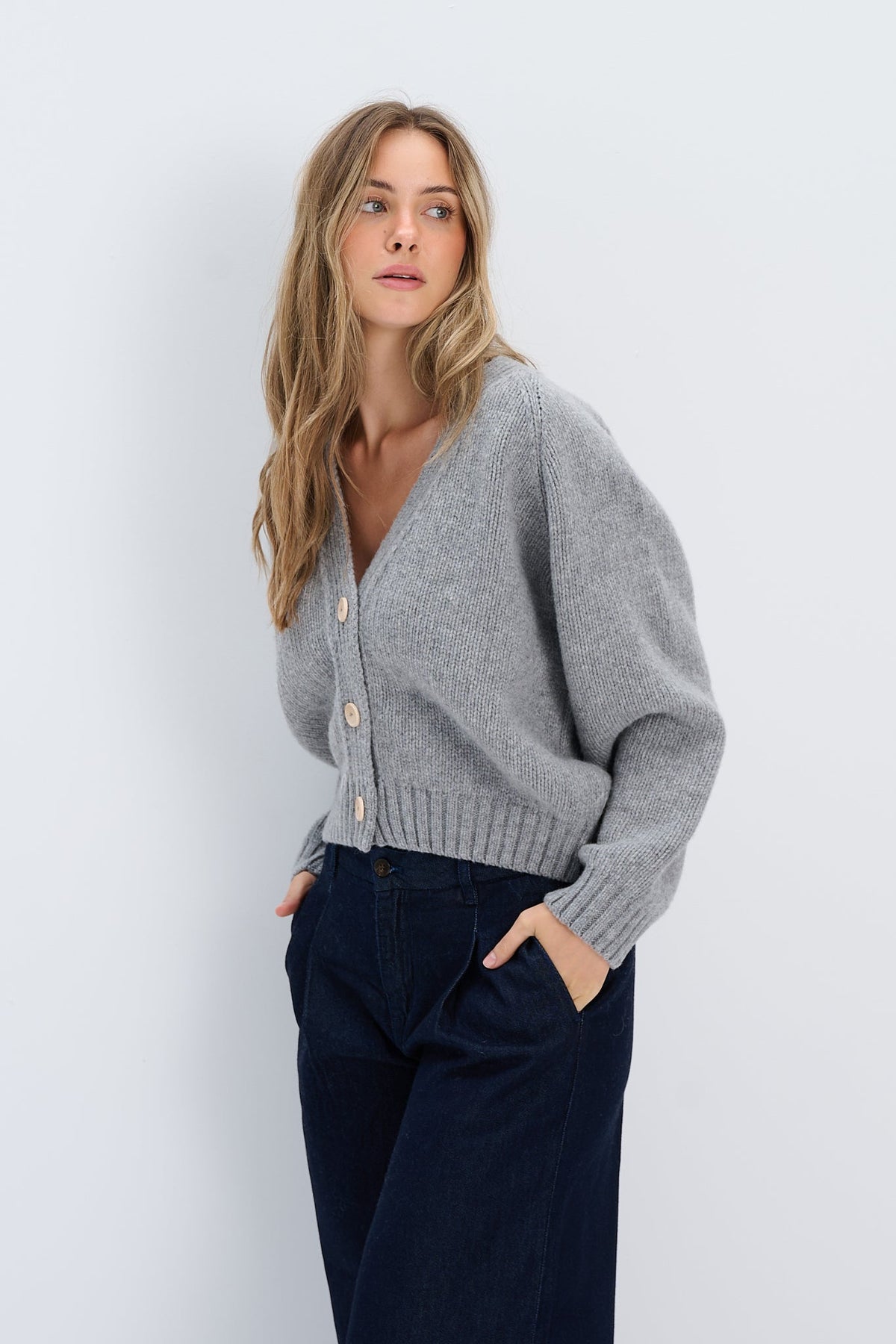 Velvet Core Cashmere and Merino Wool Cardigan, Pink