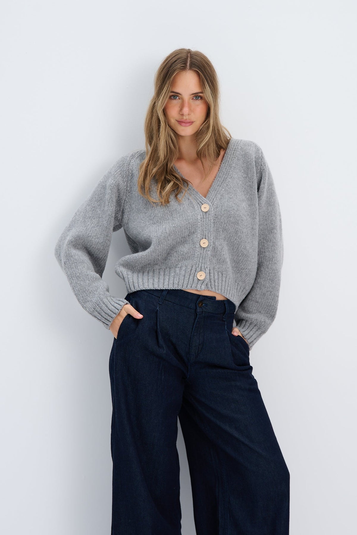 Velvet Core Cashmere and Merino Wool Cardigan, Pink