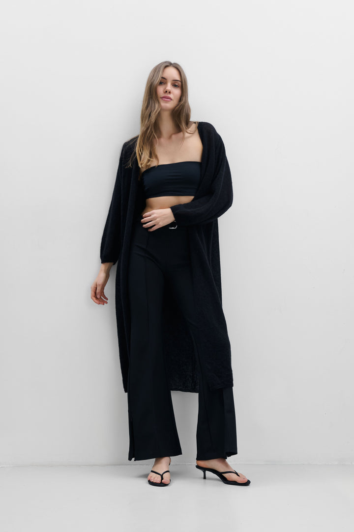 Long cardigan mist of alpaca baby wool and virgin wool black
