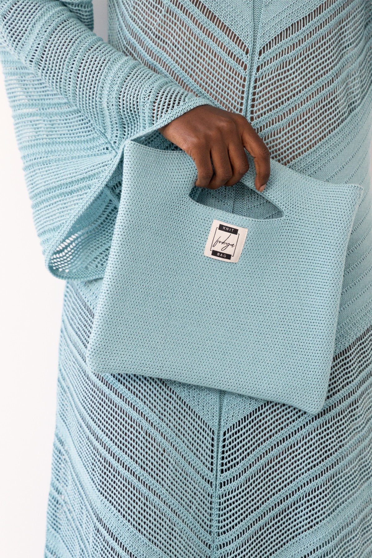 Blue cotton knitted bag