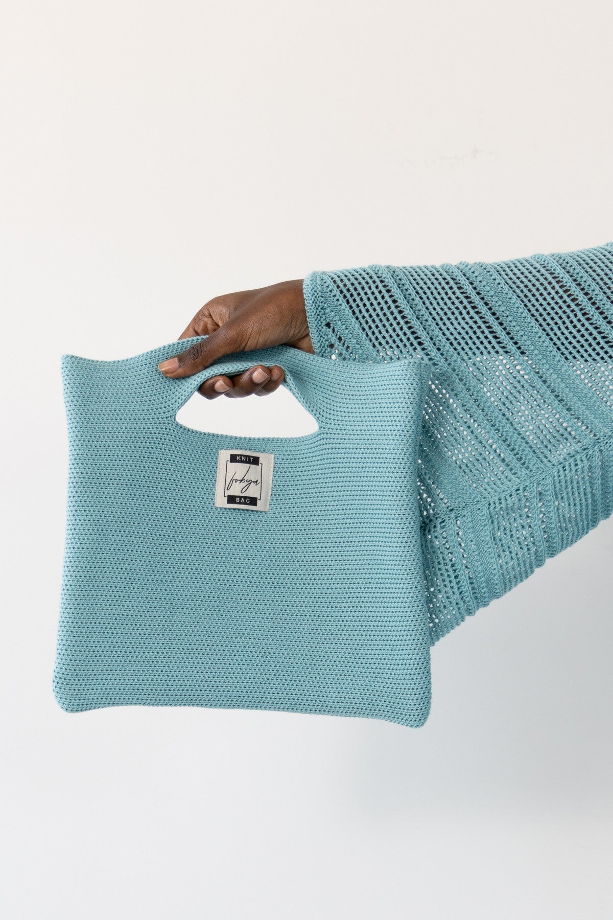 Blue cotton knitted bag