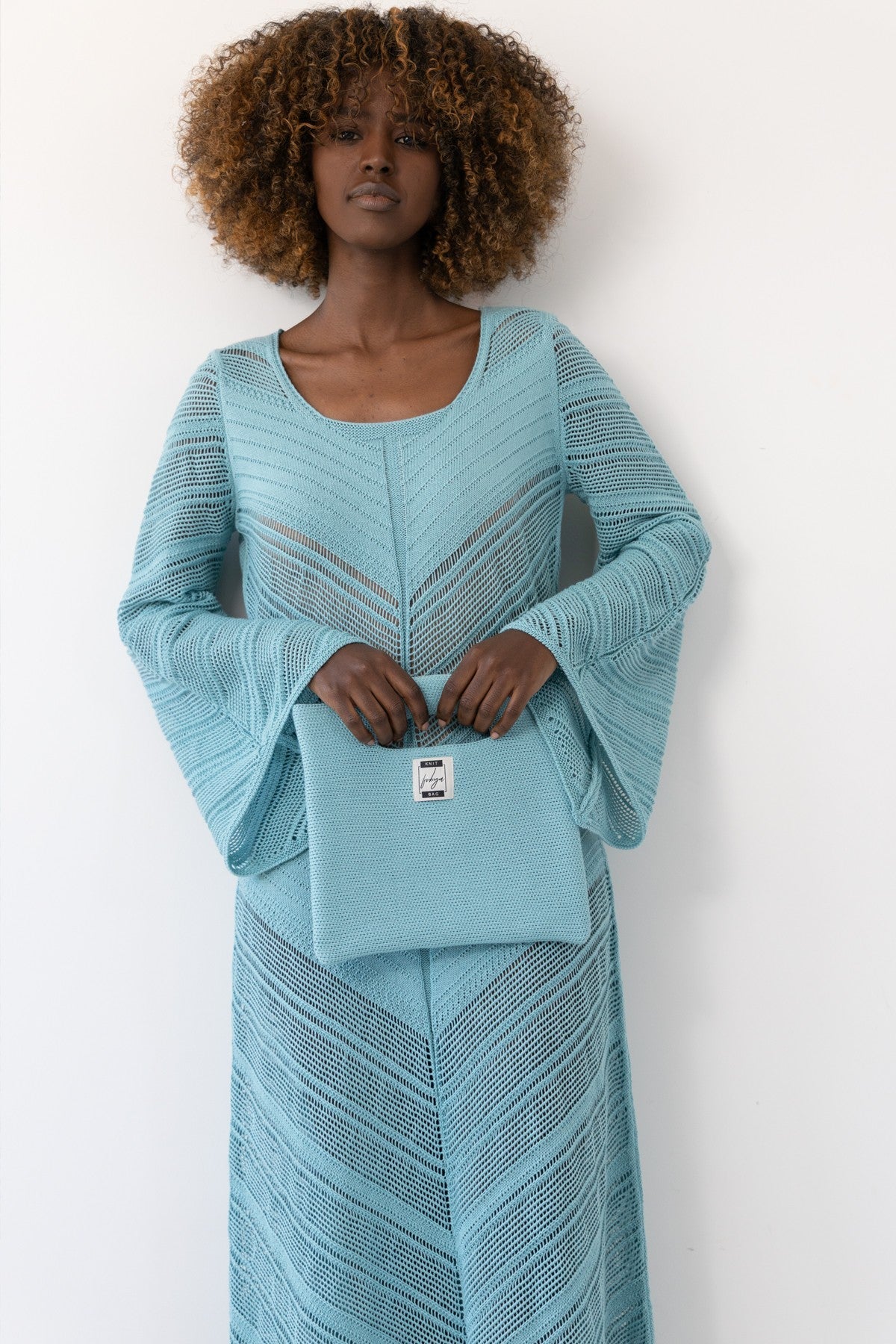 Blue cotton knitted bag