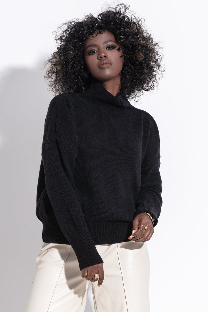Elegant wool turtleneck sweater, black