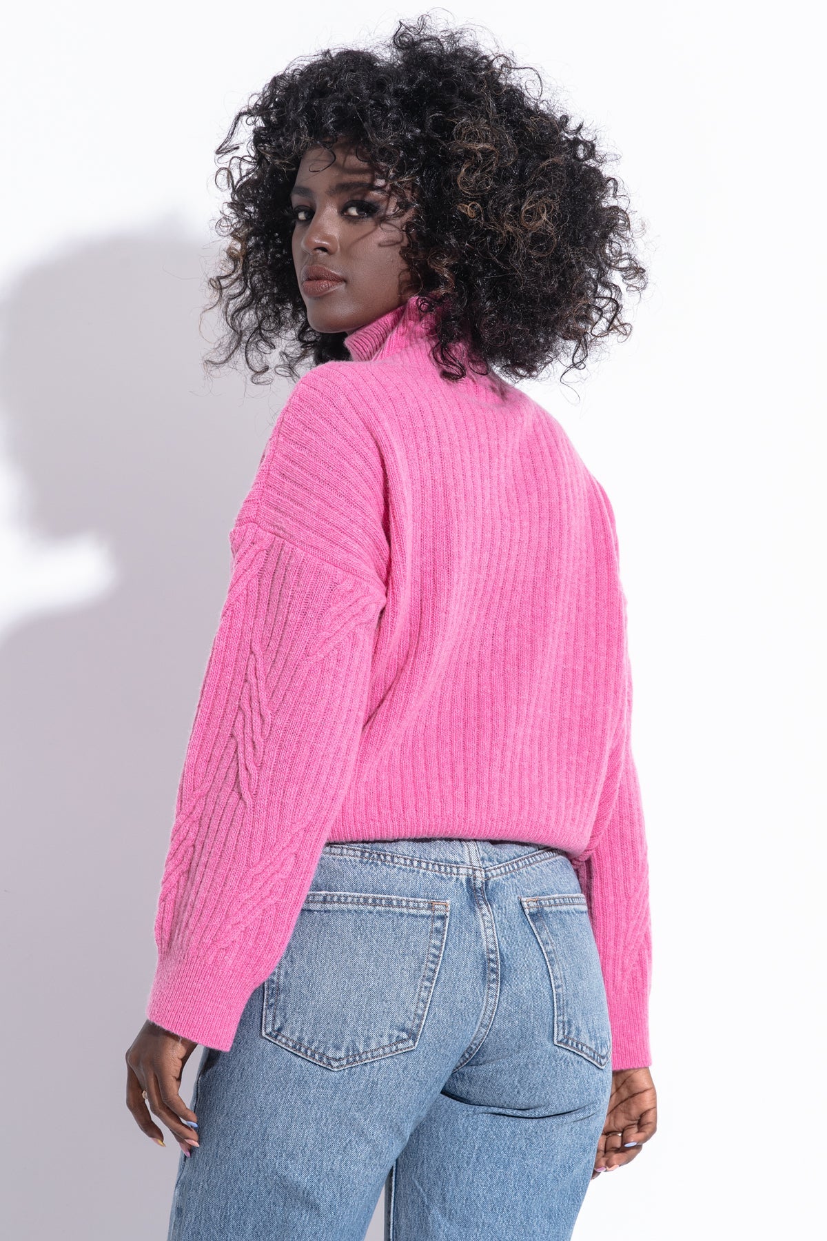 Wool classic turtleneck sweater premium pink