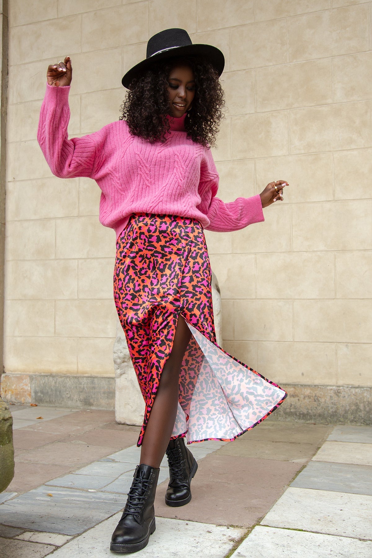 Wool classic turtleneck sweater premium pink