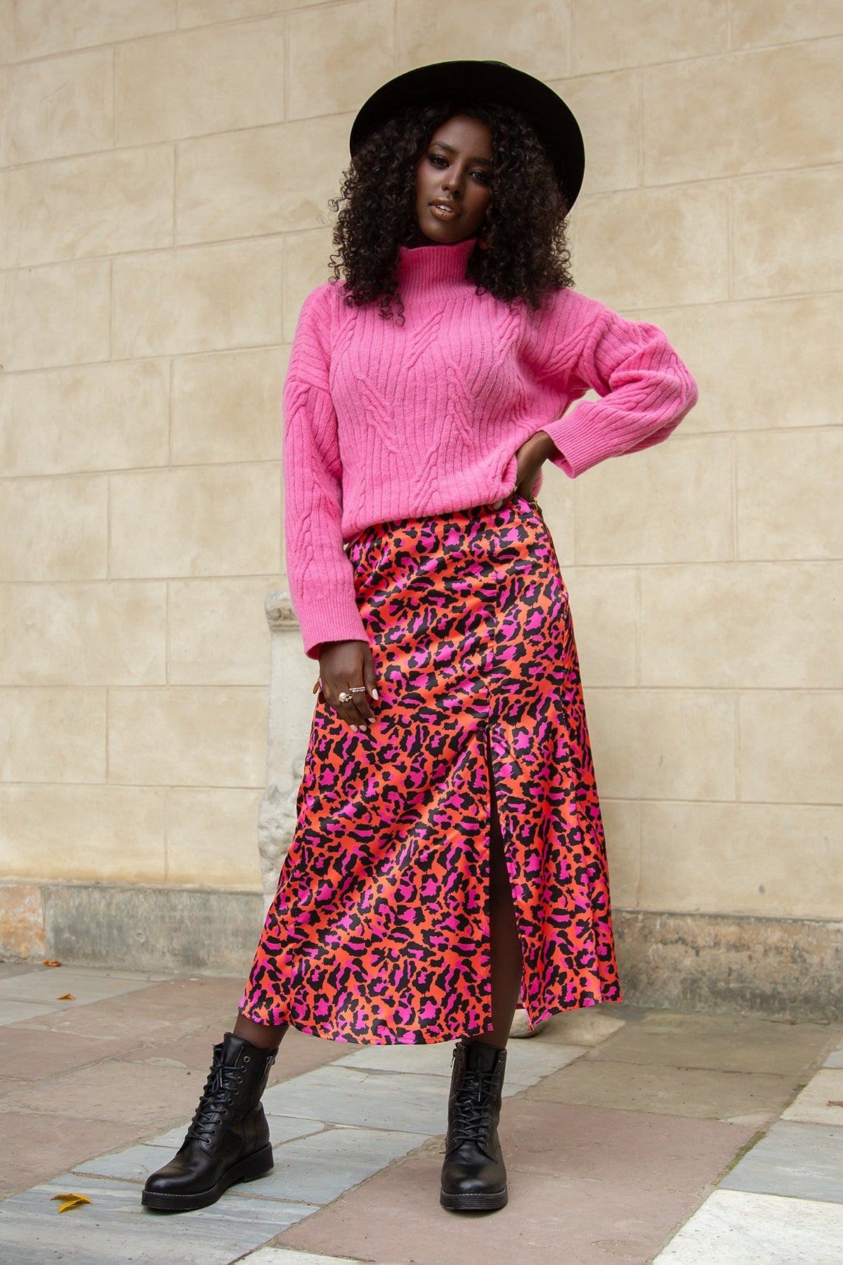 Wool classic turtleneck sweater premium pink