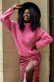 Wool classic turtleneck sweater premium pink