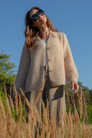 Button-up cardigan made of undyed alpaca wool, beige