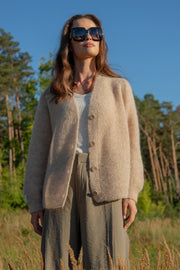 Button-up cardigan made of undyed alpaca wool, beige