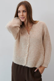 Button-up cardigan made of undyed alpaca wool, beige