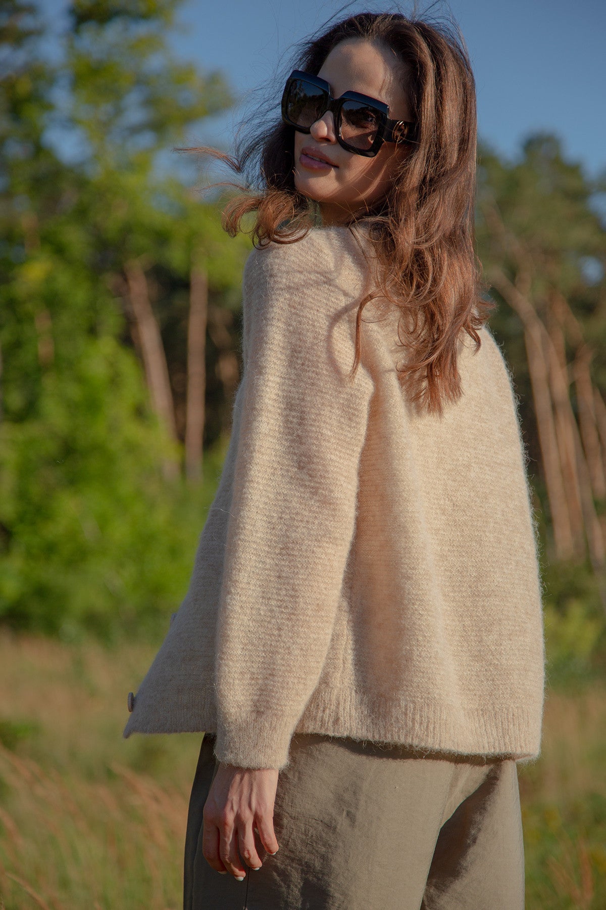 Button-up cardigan made of undyed alpaca wool, beige