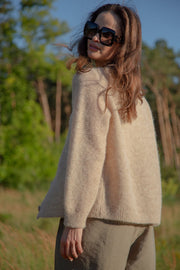 Button-up cardigan made of undyed alpaca wool, beige