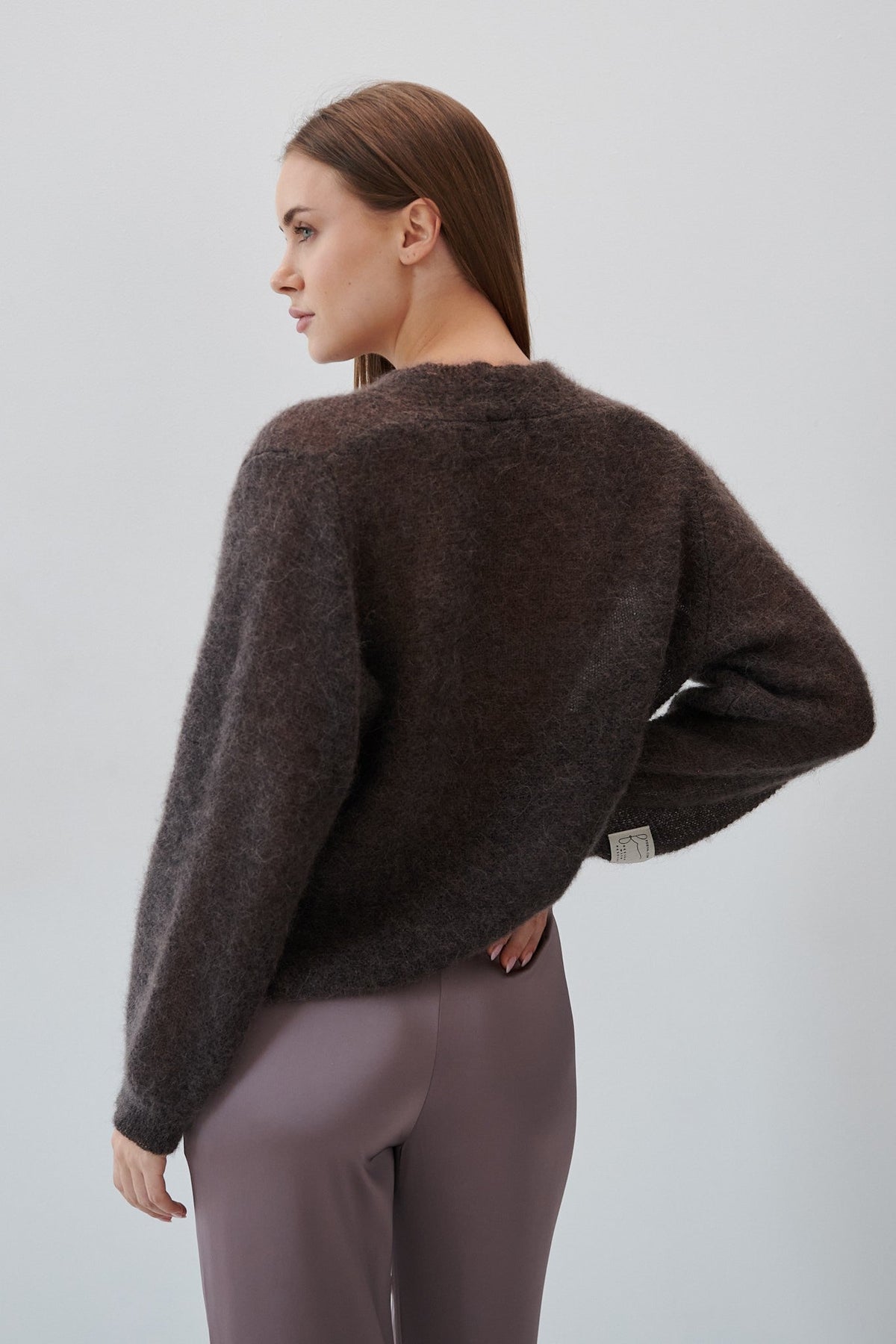 Brown button-up cardigan made of undyed alpaca wool