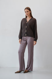 Brown button-up cardigan made of undyed alpaca wool