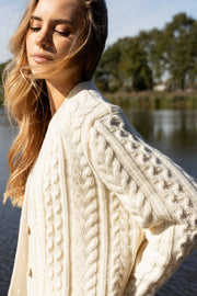Buttoned ecru wool cardigan