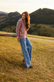 Buttoned wool cardigan in powder pink