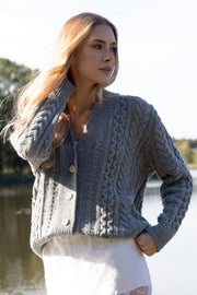 Button-up wool cardigan, gray