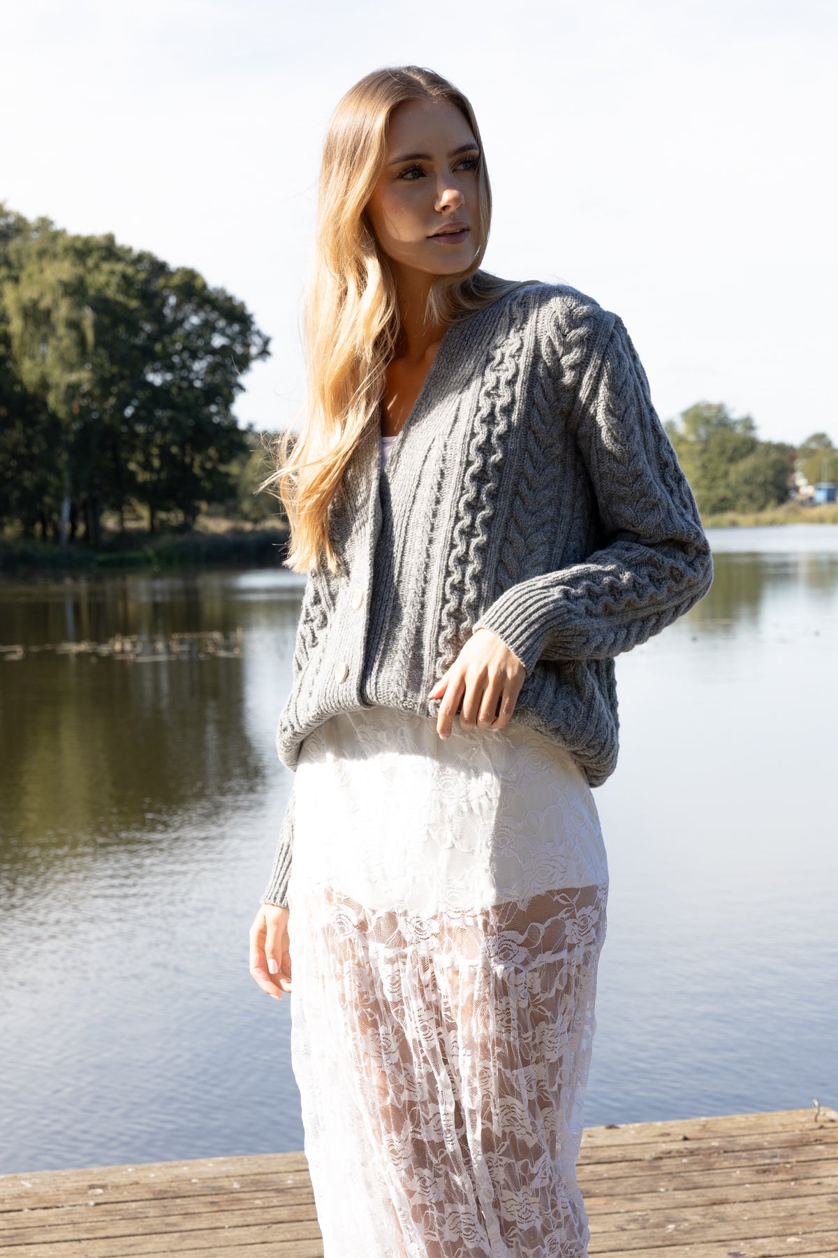Button-up wool cardigan, gray