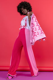 Sweet Pink Jacquard Button-Up Cardigan with Horseshoe Pattern